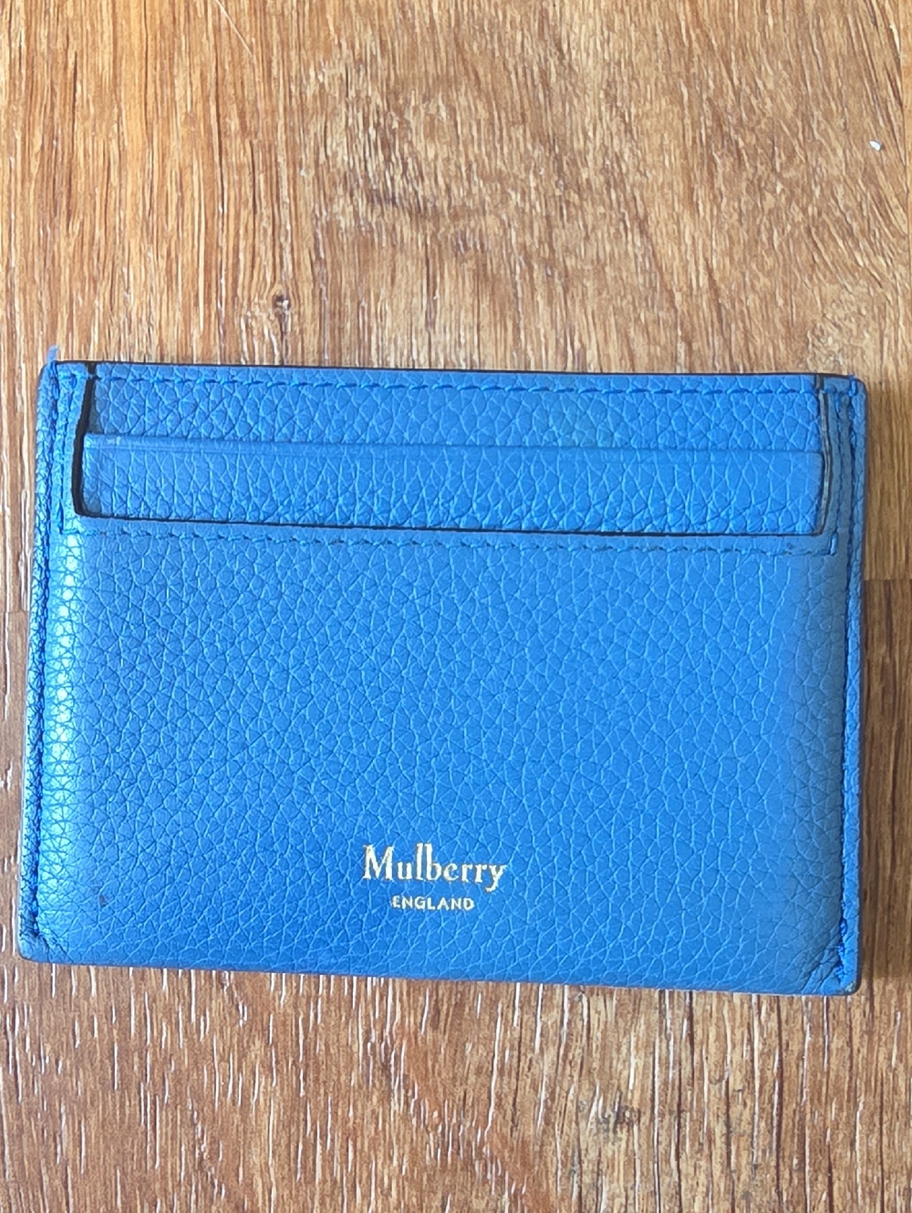 Mulberry Blue Leather Slim Card Holder with Gold Logo